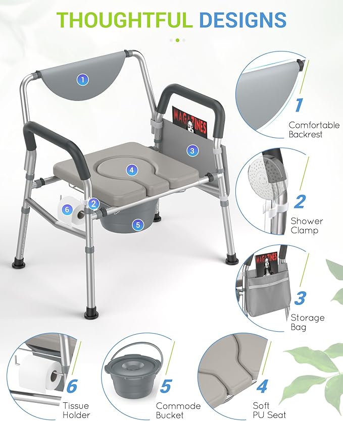 Heavy Duty Bariatric Commode, 4-in-1 Portable Bedside Commode or Over-Toilet Chair, Extra-Wide | Adjustable Height | Easy to Clean, Handicap Commode Chair for Eldery, Disabled People