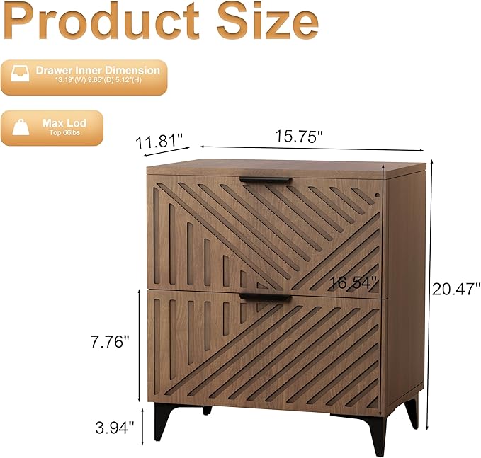 Royal Windsor Small Fluted Nightstand Set of 2 with 2 Drawers, Side End Table, Small Accent Storage Cabinet,Modern Night Stand Bedside Table for Bedroom Full Size Bed, Brown