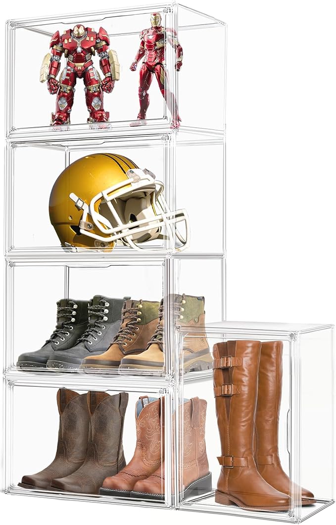 XXX-Large Extra Large Acrylic Display Case 17''x13''x13'' Transparent Shoe Display Case Sneaker Bag Organizer Clear Stackable Boot & Shoe Boxes Large Showcase for Helmet, Handbag, Figures Collectibles