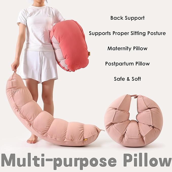 Peallow(Pat. Pend) – Long Round Body Pillow for Adults, Bolster Pillow for Sleeping, Soft and Supportive Pillow for Sleeping & Lumbar Support (Soft Pastel Pink, 39")