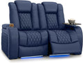 Seatcraft Diamante Zero-Gravity CoolZero Italian Leather Home Theater Seating, Power Headrest, Power Recline, Row of 2 Loveseat, Navy Blue