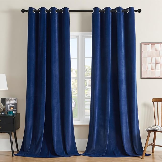 Joydeco Royal Blue Velvet Curtains 108 Inches Long, Luxury Grommet Blackout Curtain 2 Panels, Thermal Insulated Privacy Room Darkening Window Drapes for Bedroom Living Room Home Theatre (52Wx108L)