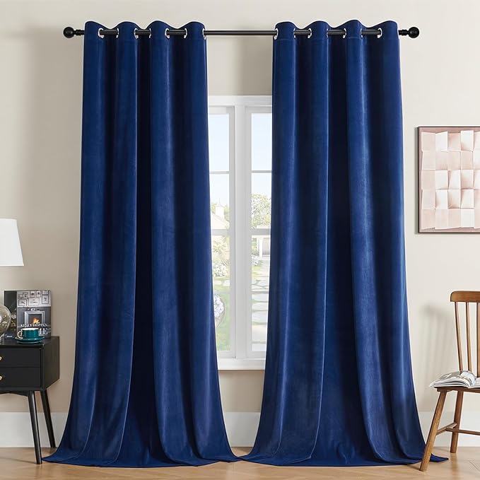 Joydeco Royal Blue Velvet Curtains 63 Inches Long, Luxury Grommet Blackout Curtain 2 Panels, Thermal Insulated Privacy Room Darkening Window Drapes for Bedroom Living Room Home Theatre (52Wx63L)