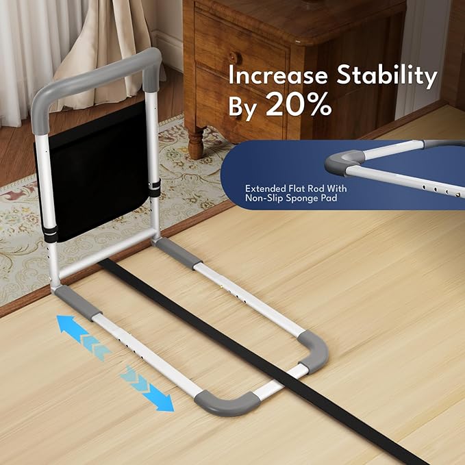 HOMEAL Bed Rails for Elderly Adults Safety, ASTM Approved Bedside Assist Rail for Seniors with Motion Sensor Light, Non-Slip Ergonomic Handle, 350 lb Tested, Fixing Strap Included (Grey)