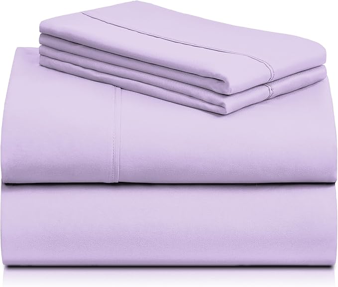LuxClub 4 PC Queen Sheet Set, Deep Pockets Wrinkle Free Cooling Bed Sheets Hotel Bedding for Women, Men, Includes 1 Fitted Sheet, 1 Flat Sheet and 2 Pillowcases-Silky Soft Lavender