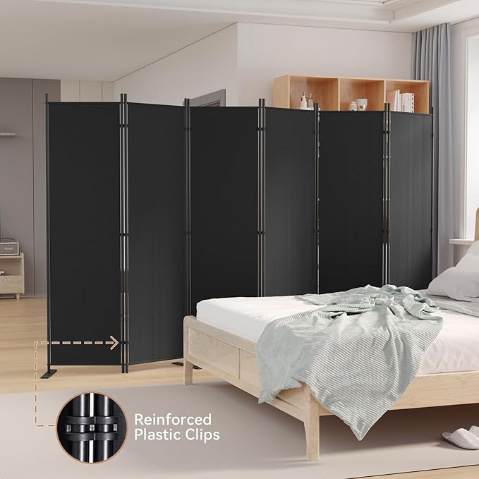 C-Hopetree 6 Panels Room Divider, 6 Ft Tall Indoor Folding Privacy Screen, Portable Partition Separator, Freestanding Separation Temporary Wall for Office, Bedroom, 120" W X 71" H, Black