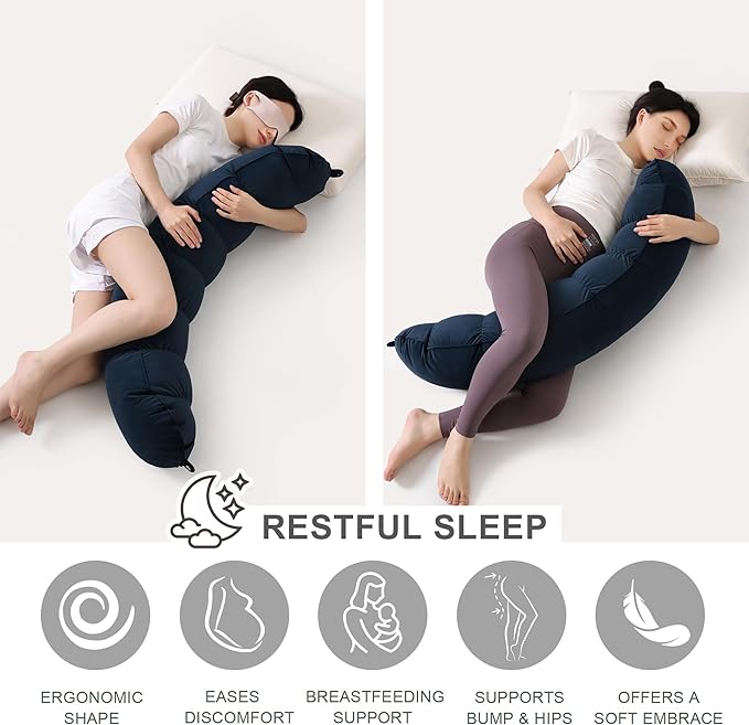 Peallow(Pat. Pend) – Long Round Body Pillow for Adults, Bolster Pillow for Sleeping, Soft and Supportive Pillow for Sleeping & Lumbar Support (Teal Blue,47")
