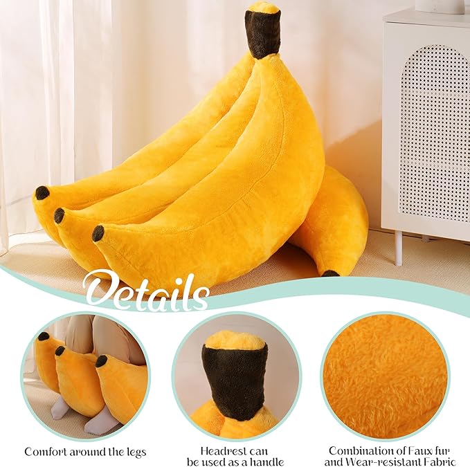 Banana Bean Bag Chair with Ottoman, Floor Sofa Bed with Footrest, Comfy Convertible Lounger for Teens & Adults, Plush Couch for Bedroom, Living Room or Dorm, M-Yellow
