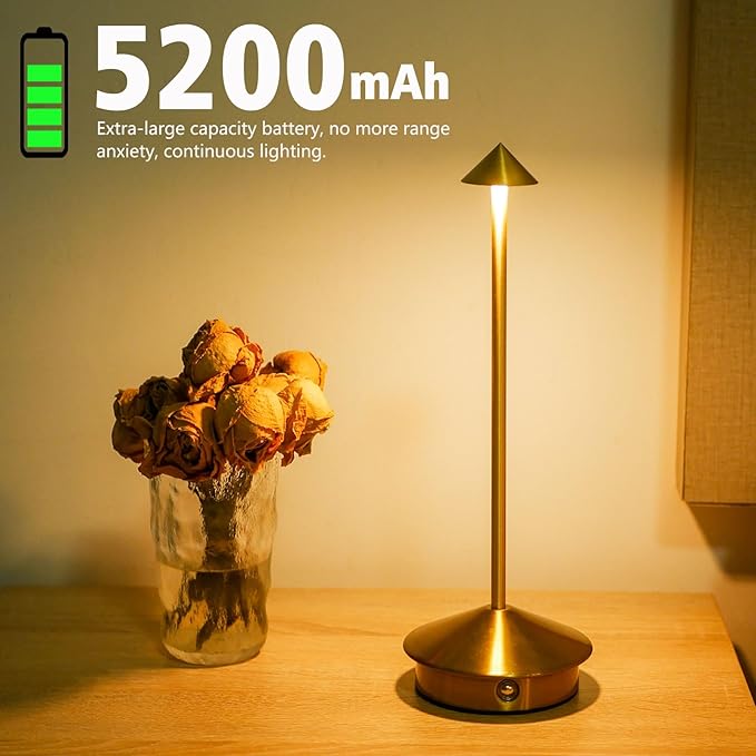 2 Pack Cordless LED Table Lamp, Rechargeable 5200mAH Battery Operated Lamp for Decor, 3 Color Stepless Dimming Desk Lamps, for Restaurant, Bedroom, Outdoor Camping, Coffee Shop, Night Light