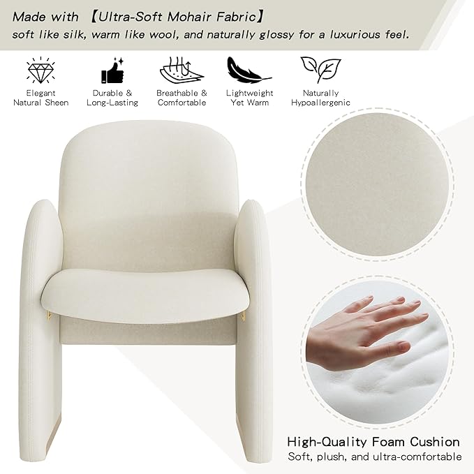 YOUTASTE Oversized Velvet Accent Chair for Living Room, Mid-Century Modern Dining Room Arm Chair with Gold Metal Legs, 300 LBS Capacity, Comfy Upholstered Office Single Sofa, Beige