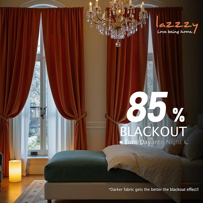 Lazzzy Velvet Blackout Curtains Thermal Insulated Room Window Drapes Super Soft Luxury Curtains for Living Room Bedroom Rod Pocket 2 Panels, Rust Red, 52" W x 102" L