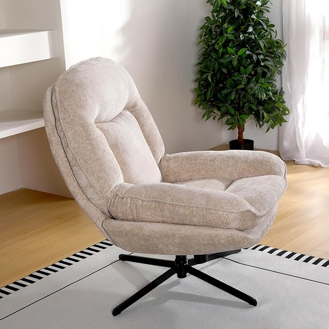 360°Free Swivel Accent Chair Set of 2 for Living Room, Slightly 20°Rocking, 24" High Backrest Upholstered Armchair, Ergonomic Design, Chenille Breathable Soft Fabric Modern Single Sofa, Beige