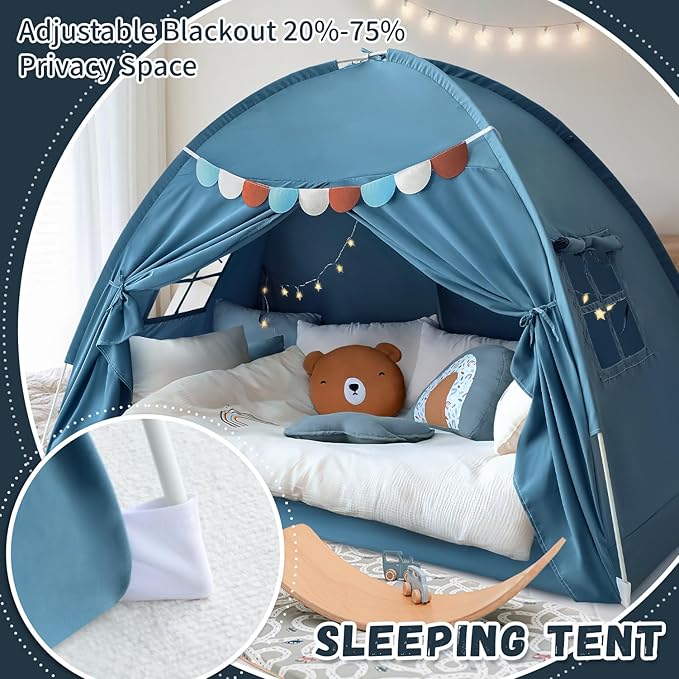 Razee Twin Bed Tent for Kids, Twin Size Toddler Canopy Indoor Playhouse Canopy Privacy Tent on Bunk Bed Sleep Inside Drafty Room Kid Toys for Boy Girl Birthday Gift, Blue Jean Color