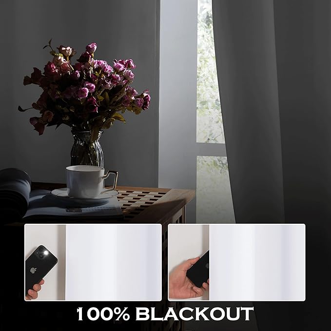 KGORGE Anti Dust Soundproof 100% Blackout Curtains 4 Layers Heavy Duty Energy Efficiency Window Curtains for Living Room Baby Bedroom Home Office Studio, Wide 52 x Long 95 inches, White, 2 Panels