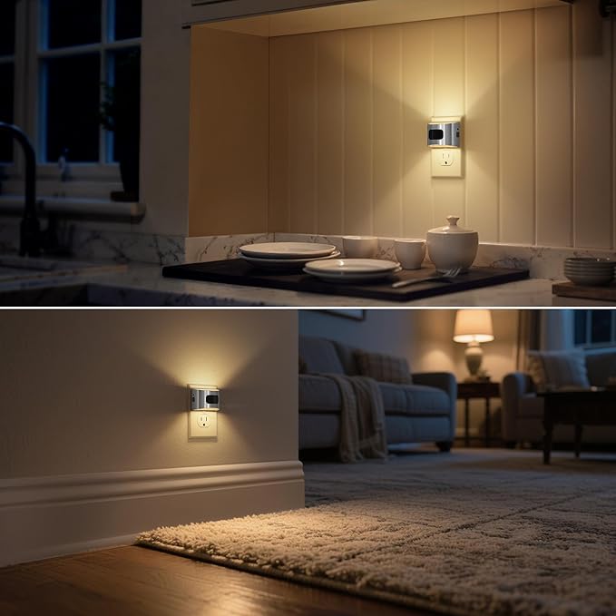 DORESshop LED Night Light[2 Pack], Silver Night Lights Plug into Wall, 3 Mode Plug in Night Light with Motion Sensor, Dusk to Dawn Sensor, Nightlights for Adults, Bedroom, Bathroom, Hallway