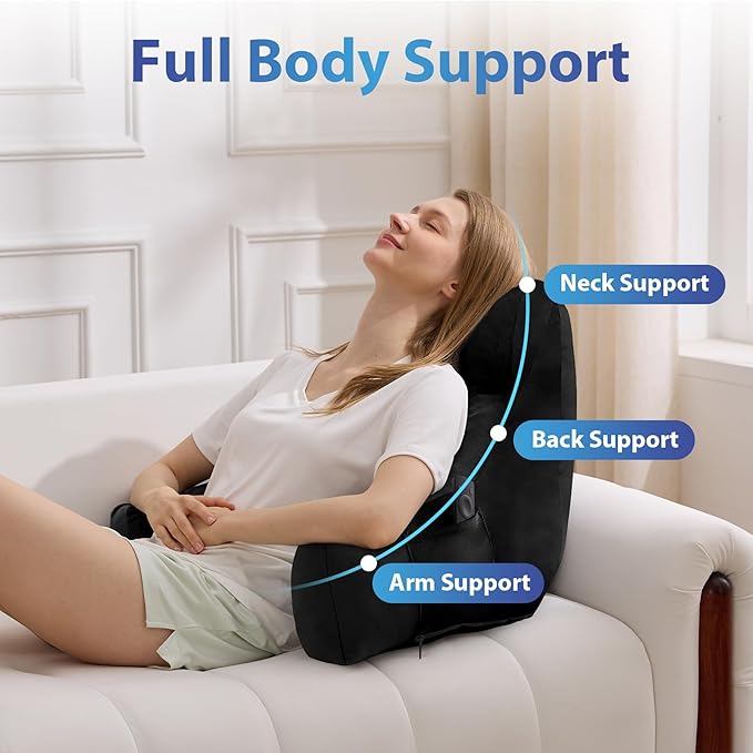 IPYNBAP Back Pillow for Bed Sitting up, Reading Pillow for Sitting in Bed Adult, Back Support Pillow, Memory Foam Sit up Lounge Backrest Pillow with Arms for TV, Couch, Chair, Dorm, 18 Inch, Black