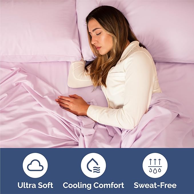 Split King 7 Piece Sheet Set - Cooling & Breathable - Hotel Luxury Bedding, Includes Fitted Sheets for Women, Men, Kids & Teens - 1 Flat, 2 Fitted Sheets, 4 Pillowcases w/Deep Pockets - Light Pink