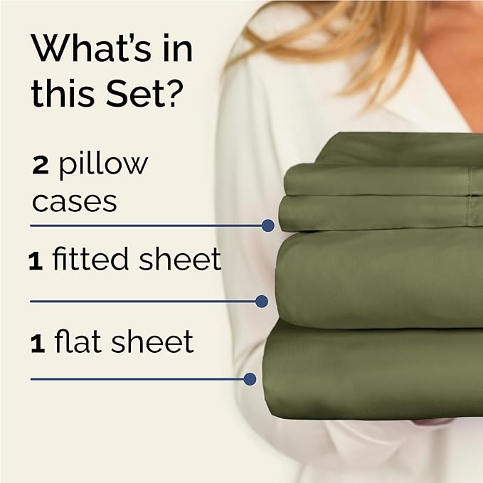 Twin XL 4 Piece Sheet Set - Cooling, Comfy & Breathable - Hotel Luxury Bedding, Includes Fitted Sheet for Women, Men, Kids & Teens - 1 Flat, 1 Fitted Sheet, 2 Pillowcases w/Deep Pockets - Sage Green