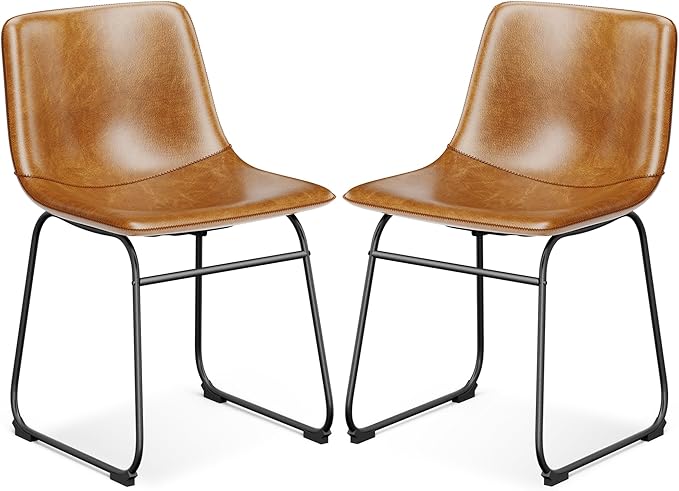 Dining Chairs Set of 8, 18 Inch Modern Armless Dining Chair with Back, Faux Leather Kitchen Dining Room Chair with Metal Legs for Home, Bistro Coffee Shops (Brown)