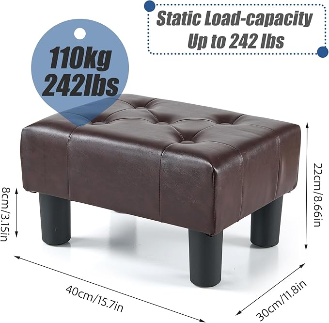 BRIAN & DANY Small Foot Stool, Leather Foot Stools with Legs, Stable Small Footstool for Living Room, Brown