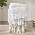 Boho Knitted Chenille Blanket with Tassels - Lightweight & Soft All-Season Throw - 3D Classic Pattern for Living Room Bedroom Couch, Cloud White, Twin 60"x80"