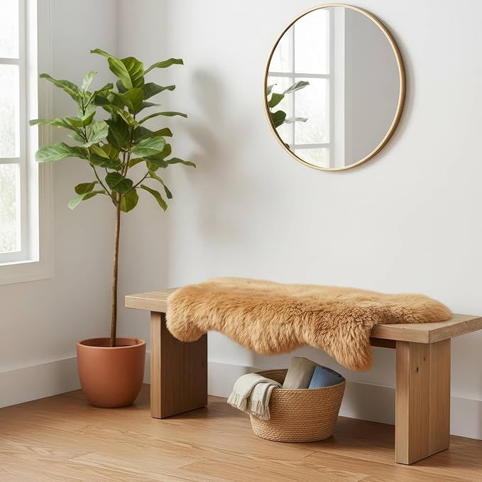 Super Area Rugs Brown Sheepskin Rug - Golden Brown Sheep Rugs - Premium Quality Sheep Skin for Chair Draping and Floor Covering