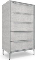 tinge Naima Premium Fabric Dresser - Strong Metal Frame, 5 Spacious Sag-Proof Drawers with Sleek Metal Handles - Premium & Durable Storage Solution for Your Home (Silver)