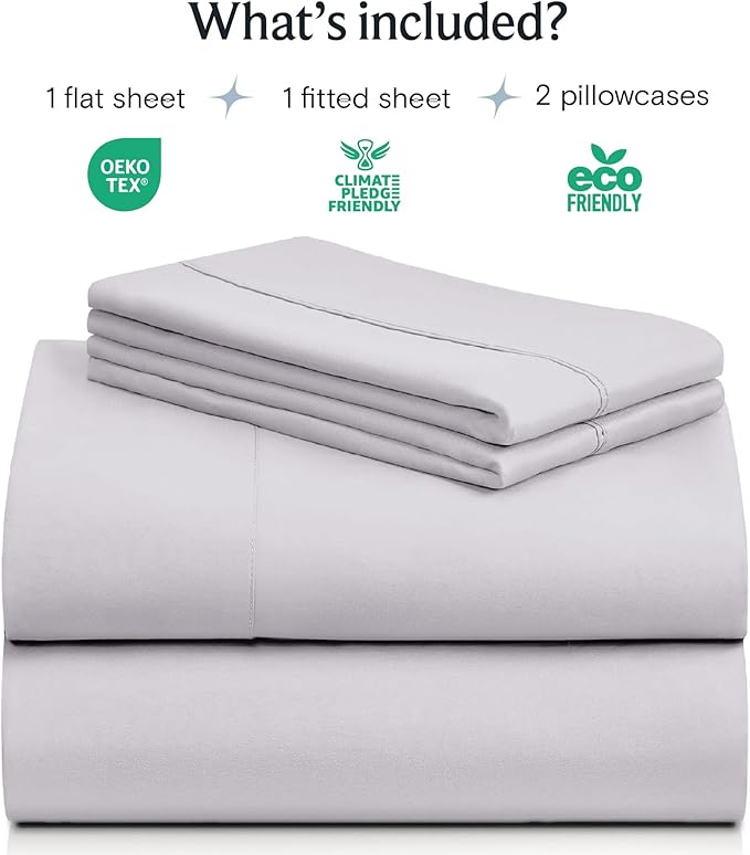 LuxClub 4 PC Sheet Set Bed Sheets Deep Pockets 16" Eco Friendly Wrinkle Free Cooling Machine Washable Hotel Bedding Silky Soft - Dove Gray Full