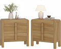 WAMPAT Modern 3-Drawer Nightstand Set of 2, 31.5" Tall Nightstand End Table w/Curved Profile Design,Wooden Dresser with Large Chest of Drawers,Bed Side Table for Bedroom,Living Room, Light Walnut