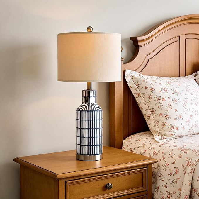 25" Modern Ceramic Lamps Single Table Lamp for Living Room Bedroom Farmhouse Nightstand Bedside Lamps