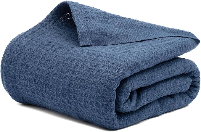 Salt Earth Organic Cotton Throw Blanket, King, 106"X92" Waffle Throws for Home, Bedrooms, Outdoor & Office Couch, Modern & Cozy Bed Room Decor Blankets,Lightweight All Season Western Blanket (Navy)