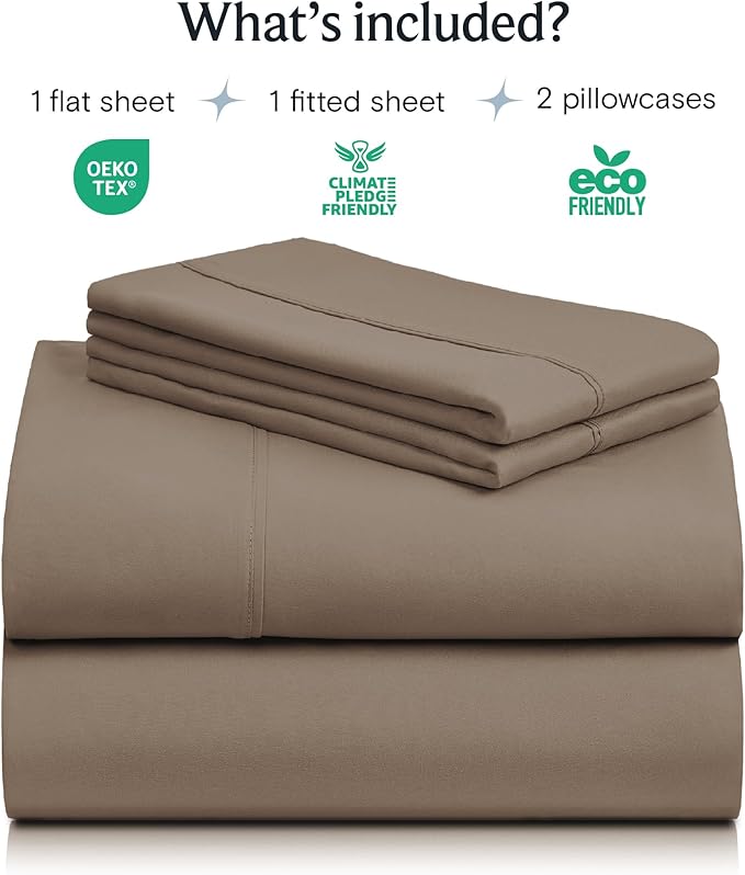 LuxClub 4 PC California King Sheet Set, Deep Pockets Wrinkle Free Cooling Bed Sheets Hotel Bedding for Women, Men, Includes 1 Fitted Sheet, 1 Flat Sheet and 2 Pillowcases-Soft Dark Khaki