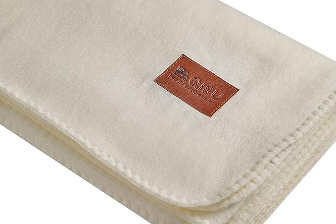 QISU Alpaca Wool Blanket Throw | Large, Beautiful, Warm, Solid | 85 x 65 inches | Ultra-Soft, Hypoallergenic and Breathable | Non-Itchy or Scratchy Fabric (Snow White Solid)