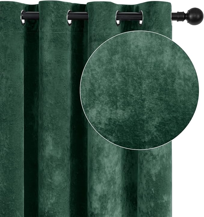 SMILETIME Forest Green Crushed Velvet Curtains 52x84 inch Luxurious Thermal Insulated Soundproof Drapes for Living Room Bedroom Office Soft and Durable Light-Filtering Window Treatments, 2 Panels
