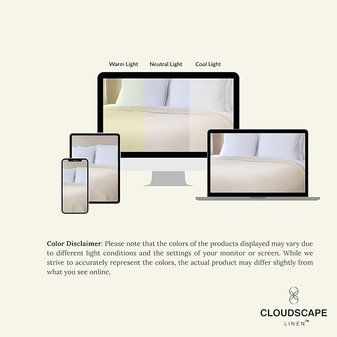 Cloud Scape Linen 100% Cotton Blanket King 92x108 Ivory - Cozy Herringbone Weave, Fits Up to Cal King Beds, Breathable Softness, All-Season Warmth, Heavy Layering Winter Blanket