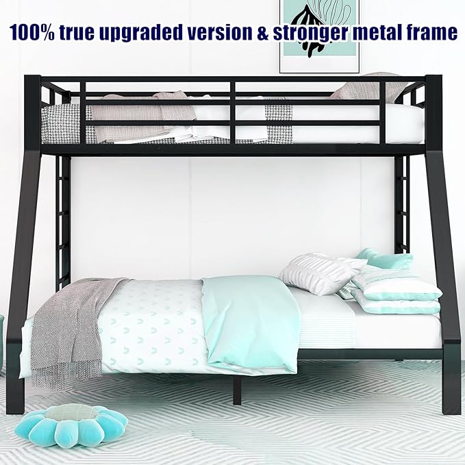 SIGONE Stronger & Safer Heavy Duty Twin XL Over Queen Size Bunk Bed for Adults Teens, Thickened More Stable Metal Bunkbed Frame (Greater Weight Capacity) (Twin XL Over Queen)
