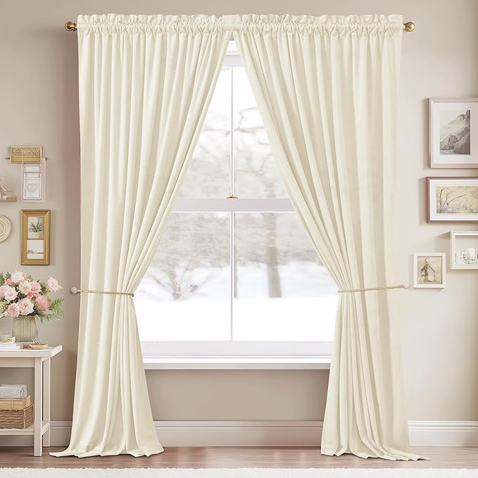 StangH Ivory White Curtains 102 inches Long for Living Room, Luxury Velvet Light Dimming Door Covering Privacy Window Drapes for Bedroom, W52 x L102, 2 Panels