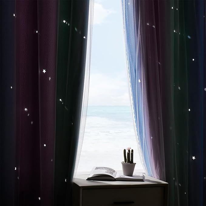 XiDi Curtains for Bedroom Decor, Rainbow Green PurpleBlue34/96/1