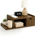 Floating Nightstand Wall Mounted, Walnut Bedside Table with Drawer, Open Cubby & Reversible Side Shelf, Space-Saving Floating End Table for Bedroom/Living Room (Walnut)