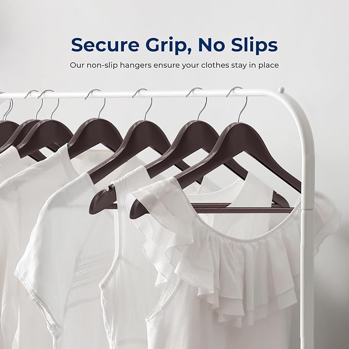 SereneLife 60 Pack Wooden Coat Hangers – Durable Suit Hangers with 360° Swivel Hook & Notches – Slim Design for Shirts, Jackets, Dresses, and More