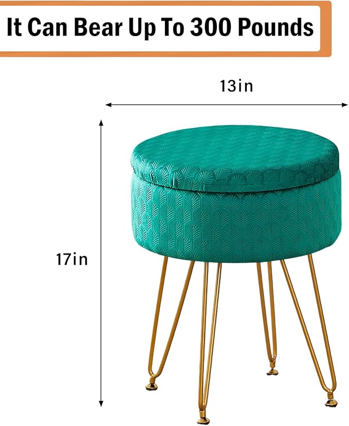 Cpintltr Velvet Storage Ottoman Round Footrest Stool Multifunctional Upholstered Ottoman Modern Accent Vanity Stools Tray Top Coffee Table Suitable for Living Room Bedroom Entryway Emerald