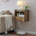Modern Fluted Floating Nightstand Wall Mounted - Bedside Table with Storage Drawer & Display Shelf, Minimalist Bedroom Furniture for Studio Apartments(Rustic Brown)