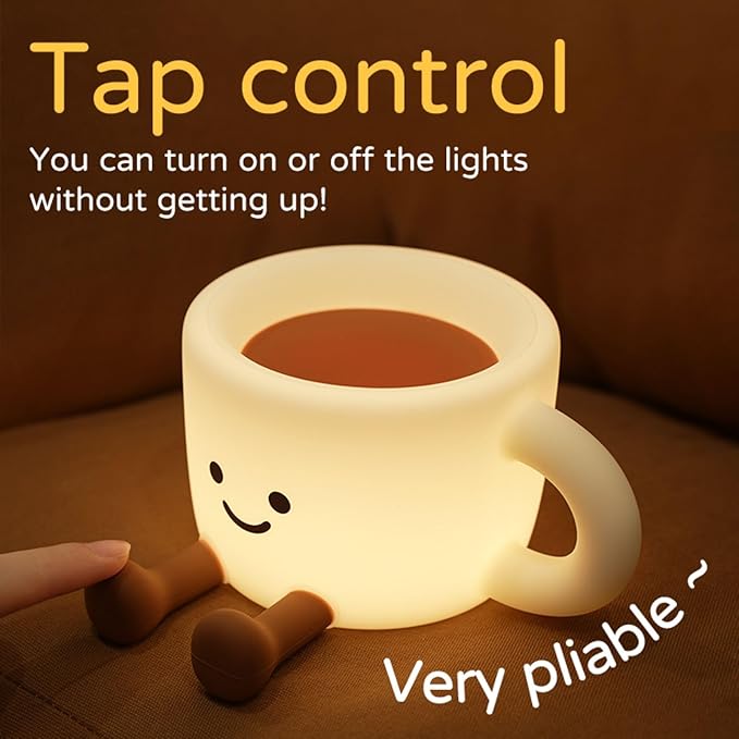 QANYI Coffee Cup Night Light, Gifts for Coffee Lovers, Rechargeable Dimmable Color Changing Night Lamp, Soft Silicone Cute Desk Lamp with Touch Control, Funny Gag Birthday Gifts for Women