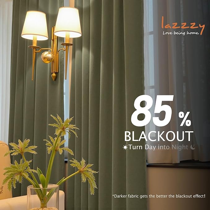 Lazzzy Velvet Blackout Curtains Thermal Insulated Room Window Drapes Super Soft Luxury Curtains for Living Room Bedroom Rod Pocket 2 Panels, Olive Sage, 52" W x 72" L