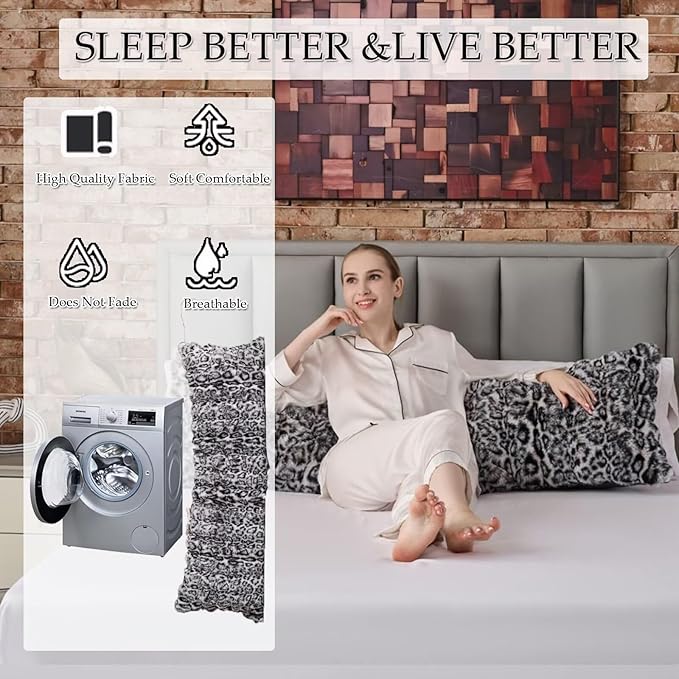 Cozy Plush Fluffy Body Pillow,Full Body Pillows for Adults Kids Girls Teens,20X54 Inches Big Hug Double Pillow,Bed and Sofa Pillow for Side Sleeper & Pregnancy,Pregnancy Pillow-Snow Leopard