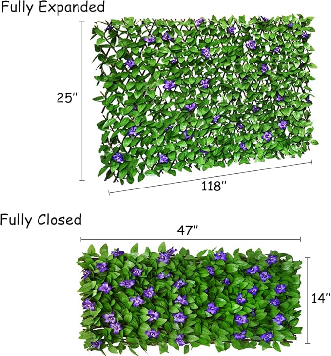 GLANT Expandable Fence Privacy Screen for Balcony Patio Outdoor,Decorative Faux Ivy Fencing Panel,Artificial Hedges (Single Sided Leaves) (2, Purple Flowers)
