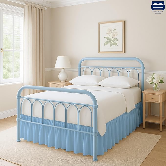 Cottingon Bed Skirt Twin 22" Drop with Split Corners, 100% Microfiber Soft and Stylish, Dust Ruffle with Platform, Light Blue