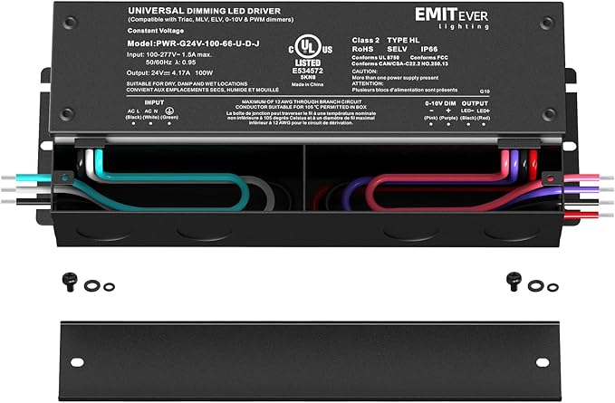 EMITEVER Dimmable Led Driver, 100W AC 100V-277V to DC 24V Transformer, 5-in-1 Dimming: ELV/MLV/TRIAC / 0-10V / 1-10V / 10V PWM/Potentiometer, Waterproof IP67 and UL Listed