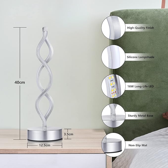 NUÜR Silver Lamps for Bedrooms Set of 2, Small Table Lamp, 3 Colour Temperature, 15.8 Inch Height, Bedsides Lamps for Living Room
