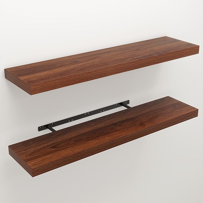 Floating Shelves for Wall, 9.3" Deep Wall Mounted Wood Shelves for Bathroom, Bedroom, Living Room, Kitchen, Hanging Shelf for Books/Storage/Room Decor (Walnut, 40")